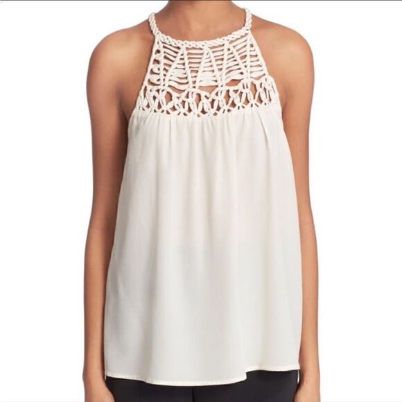 Joie Tops - Joie Size Small Ivory Montara Knotted Macrame Silk Tank Top Blouse